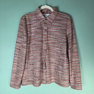 Exclusively Misook Womens Medium Multicolor Spacedyed Button Up Stretch Career